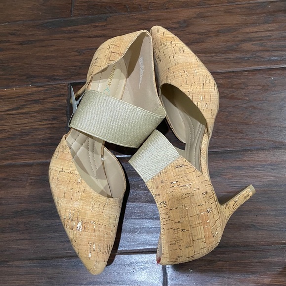New Andrew Geller Memory Foam Slip On Cork Upper Beige Pump Heels Shoes Size 11M - Picture 6 of 8
